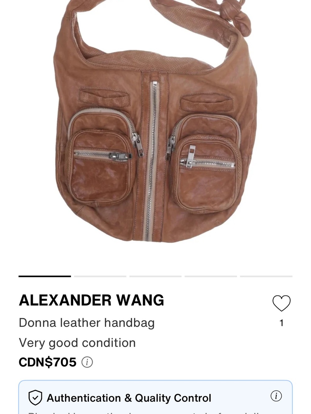 Alexander Wang Distressed Tan Leather Hobo with Front Zip Pockets - Picture 2 of 2